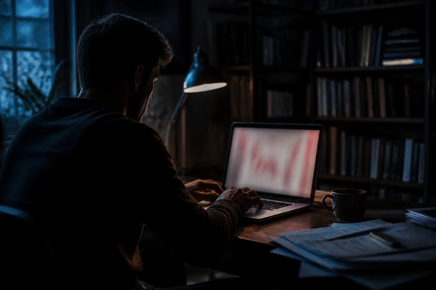 A person exploring adult onion links on a laptop in a cozy, dimly lit environment, emphasizing privacy and exploration.